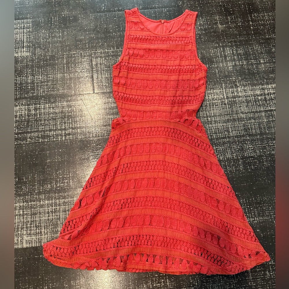 Waist cut-out knit red mini dress for Spring and Summer, size S